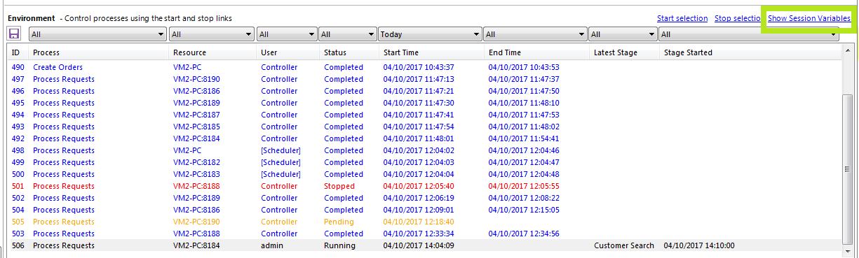 Controlling session variables